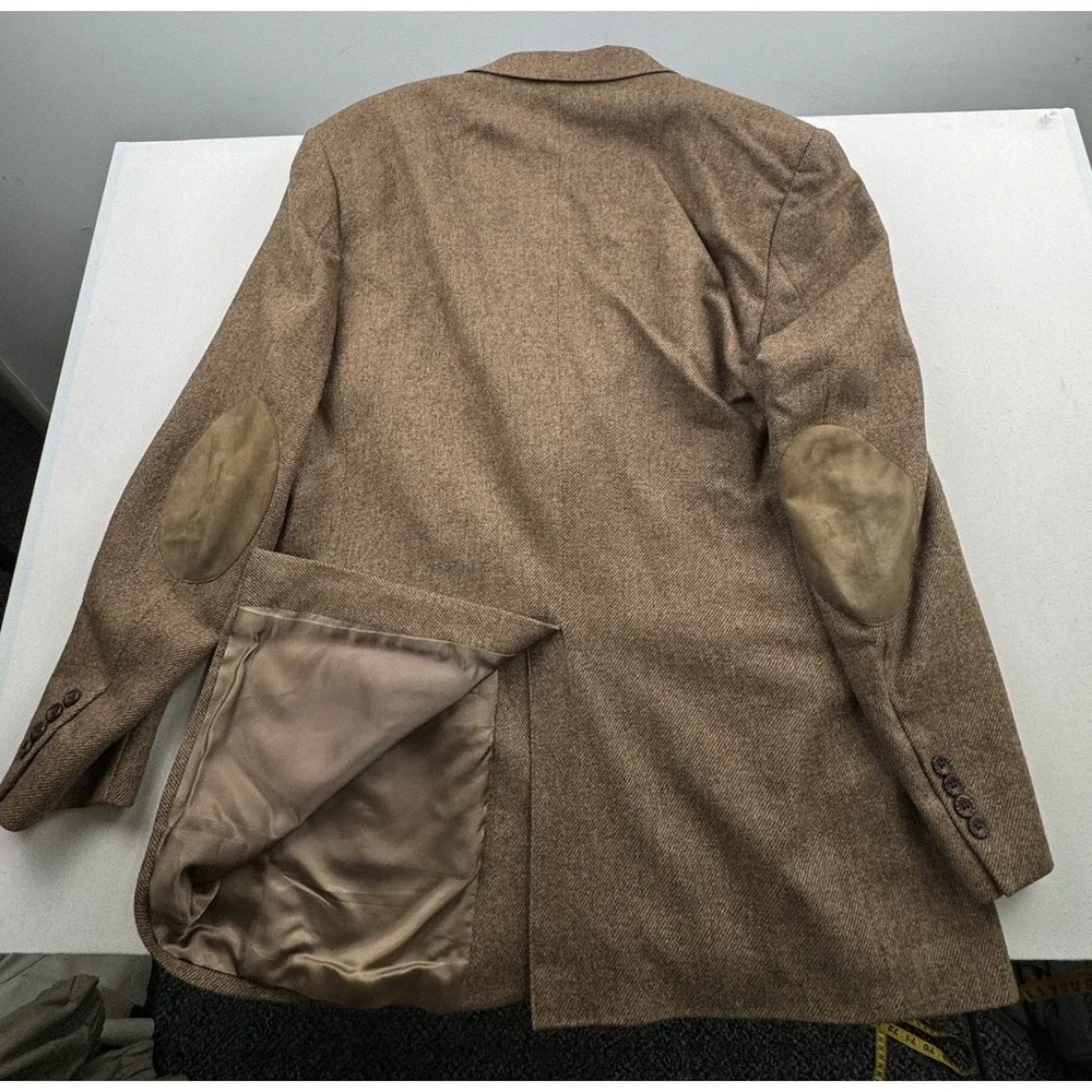 Stafford Jacket Blazer Mens Size 46L Brown Lambswool Blend Elbow Patches‎